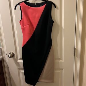 Professor sleeveless dress with asymmetrical hem.